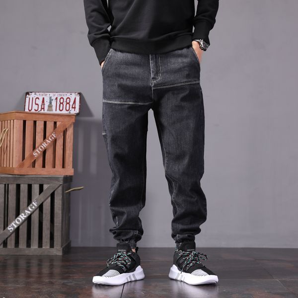 

2018 cotton solid black jeans men hip hop streetwear cowboys men harem pants mens biker jeans male denim pants high quality, Blue