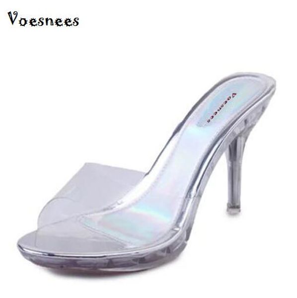 

shoes woman high heels slippers sandals ladies shoes transparent crystal thick crust waterproof thick peep toe famale shoes, Black