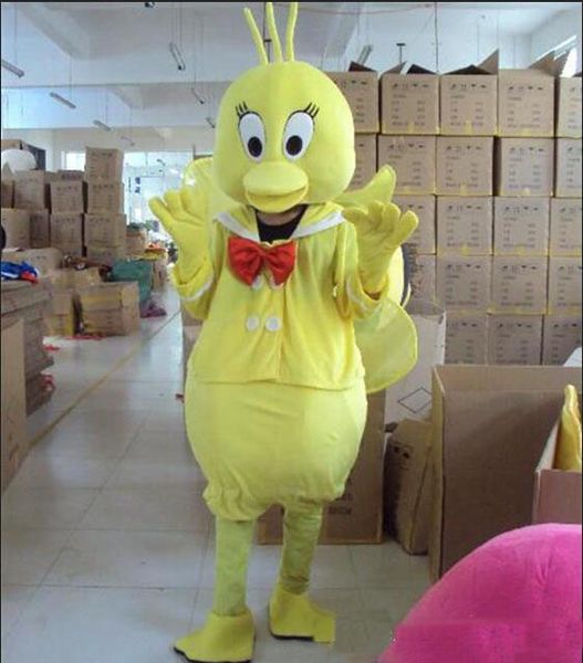 2018 venda quente pato amarelo mascote mascote de luxo mascote de roupas para adultos roupas de festa do dia das bruxas papel
