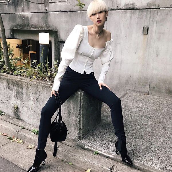 

women white buttons blouse 2018 summer autumn new style off shoulder ruffles long sleeve ladies