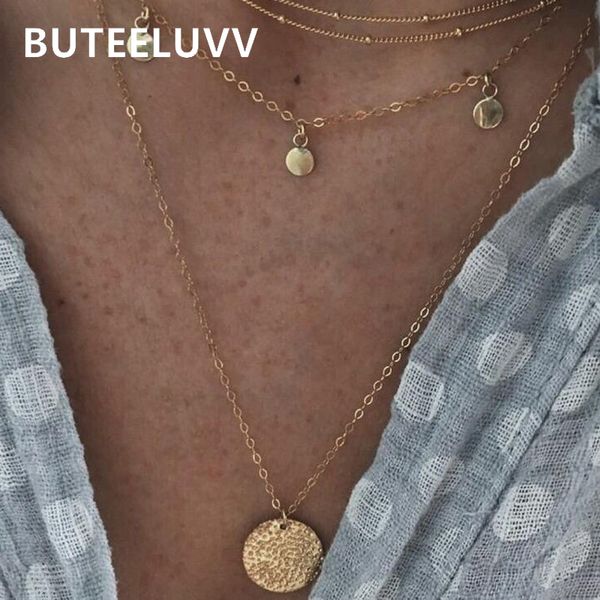 

buteeluvv minimalist multilayered chain necklace for women bohemian gold color metal sequins tassel round coin pendant necklace, Silver