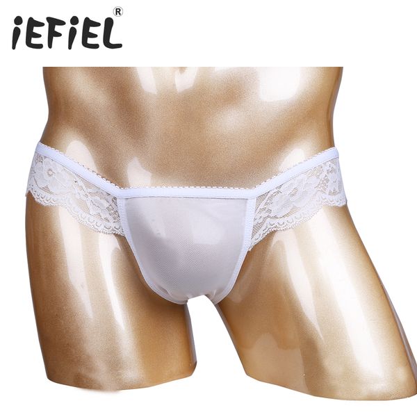 

iefiel gay lace briefs for men panties print solid charming high-grade slip hommes men's jockstraps underwear underpants, Black;white