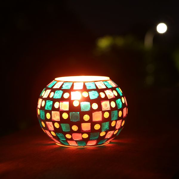 Magicnight Farbwechselnde Mosaik-Solar-Tischleuchte, Glasschale, kleine Disco-Kugel-Nachtlampe für Garten, Terrasse, Veranda