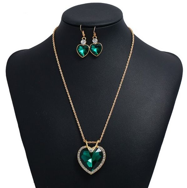 

elegant necklace earring sets womens austria crystal alloy gold plated heart pendant necklaces hook earring sets, Golden;silver