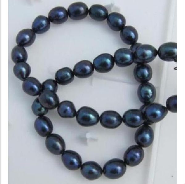 

8-10mm tahitian black natural pearl necklace 18 inch white fishtail clasp, Silver