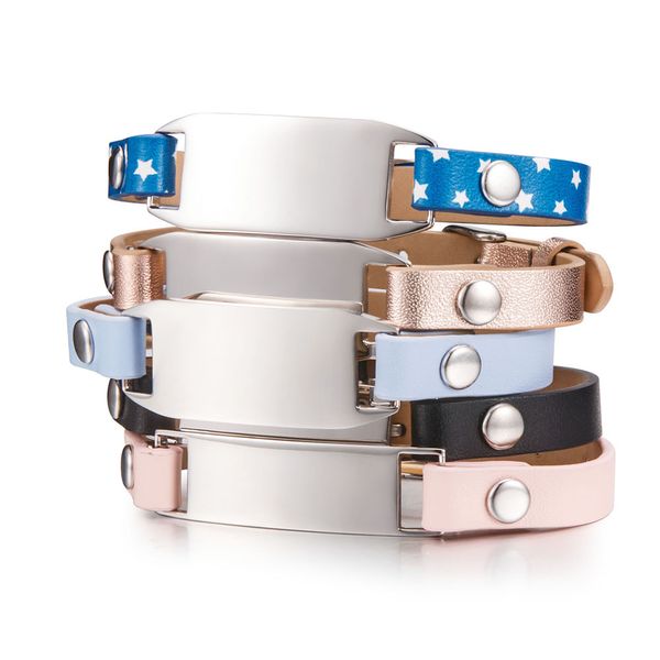 

customized leather narrow wristband cuff bracelet laser engraved bracelet bangle name id text symbol for men women, Golden;silver