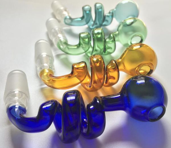 Più nuovo curvo Pyrex Glass Oil Burner Pipe Bowl Secchio 14mm Giunto maschio per Dab Rigs Water Bong Pipes