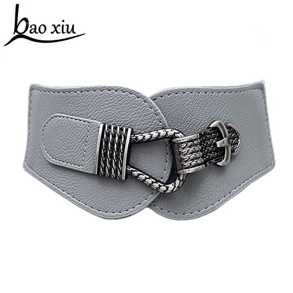 

2017 new brand vintage metal women elastic leather belts unique design alloy buckle all match wide belts for women accessories, Black;brown