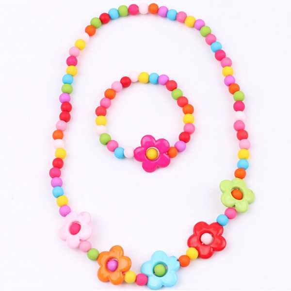 

1 set 2018 fashion necklace and bracelet candy color butterflies baby safe necklace beauty wafer princess children jewelry, Silver
