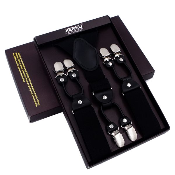 

man's suspenders black leather braces vintage casual 6clips suspensorio tirantes trousers strap father/husband's gift 3.5*120cm, Black;white