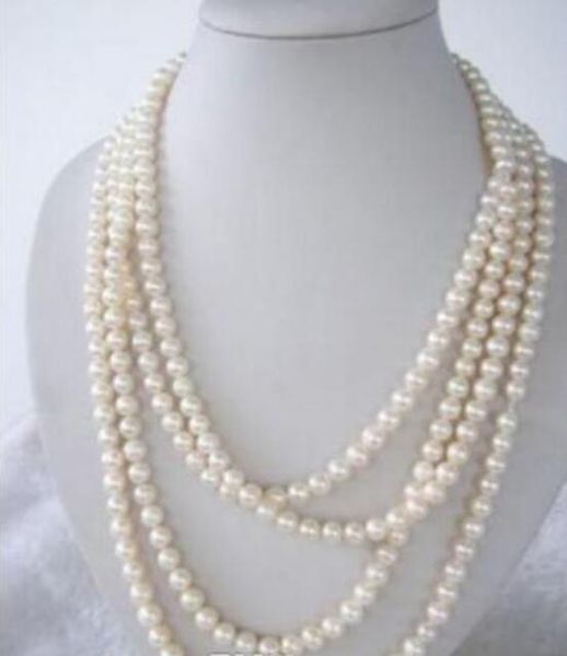 SUPER LONGO 100 POLEGADAS de FRESHWATER FRESHWATER REAL PEARL NECKLACE 7-8 MM