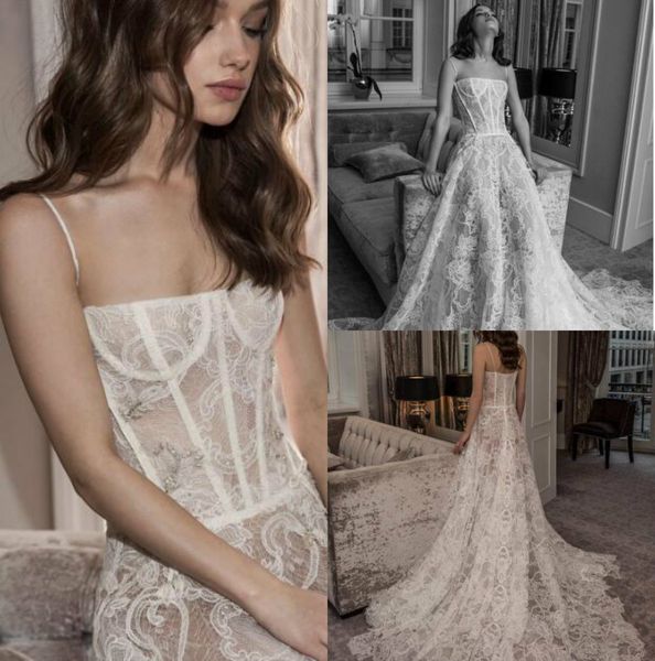 Discount Ester Haute Couture 2019 Wedding Dresses Spaghetti Illusion Lace Bridal Gown Robe De Mariée Sweep Train Beach Wedding Dress Custom White