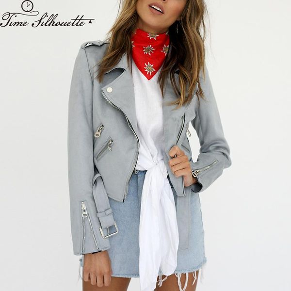 

2018 brand suede jacket women basic street short pu leather jacket ladies motorcycle slim brown soft faux leather h198, Black