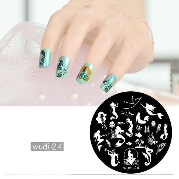 

5.5cm round nail art stamp stamping plates template set cute mermaid 3d diy image manicure plate, White