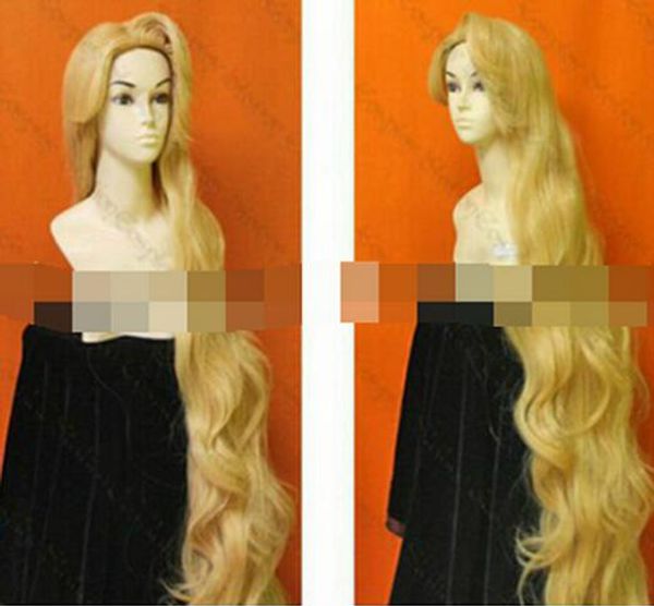 Spedizione gratuita+++ Parrucca ondulata lunga bionda dorata in stile personalizzato Rapunzel Cosplay