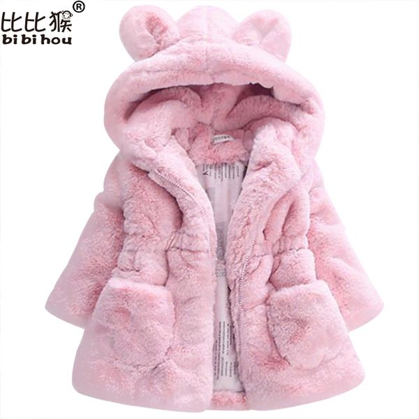 

2017 winter warm baby girls waist outerwear children faux fur rabbit ears coat kids jacket christmas snowsuit outerwear child, Blue;gray
