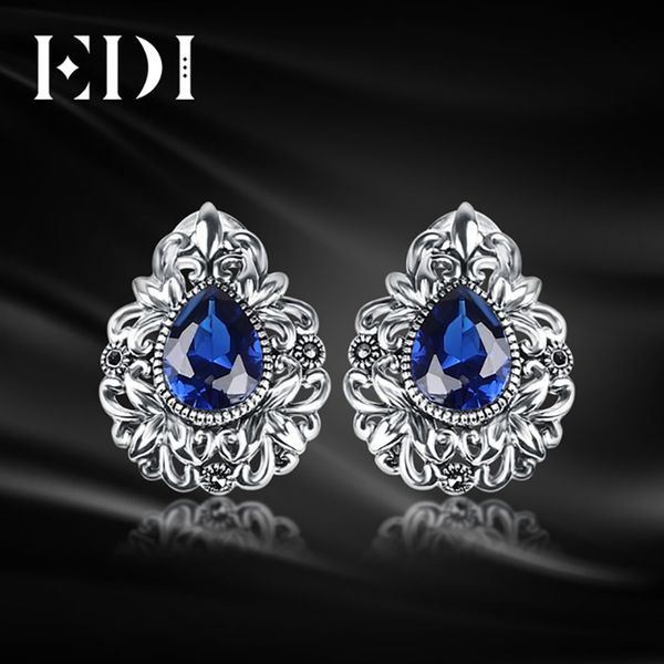 

edi women retro 925 sterling thai silver earrings handmade inlaid pink corundum elegant stud earrings for women party gift, Golden;silver