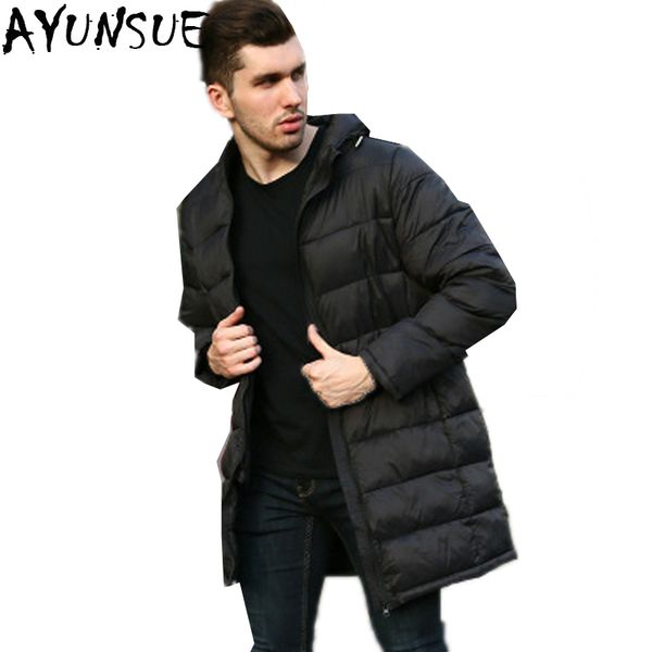 

ayunsue winter men jacket 2018 casual mens jackets and coats long slim parka male overcoat outwear large szie 3xl lx2275, Black