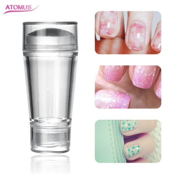 

atomus 1 set transparent silicone head seal stamp+pattern scraper nail stamping plates polish printing diy nail art tools, White