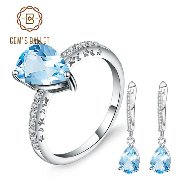 

gem's ballet pear 2.4ct sky blue z rings drop earrings 925 sterling silver natural gemstone fine jewelry set for women gift, Black