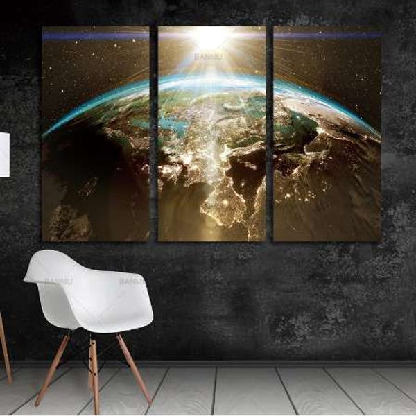 Imagem da parede Mapa do mundo Pintura da lona Imagem modular para sala de estar Clássico Europa decoração de aquarela impressão