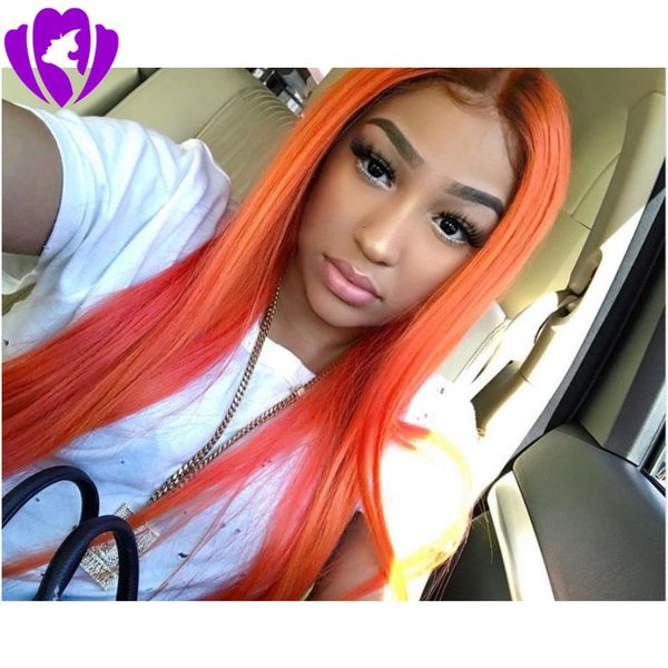Natural Long Silky Straight Ombre Orange Black Roots Synthetic