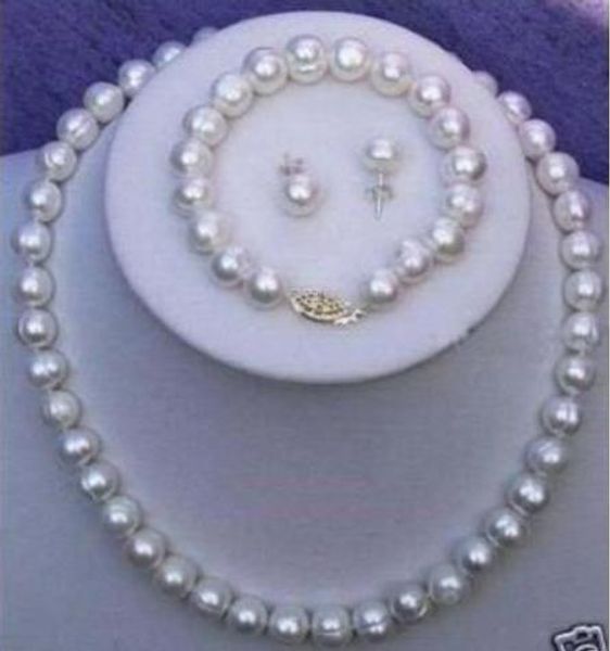 

elegant natural 9-10mm real cultured pearl necklace bracelet earring set, Silver