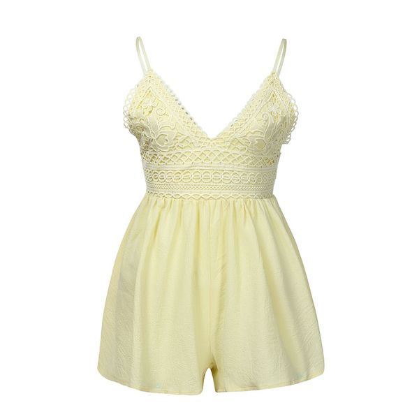 

women summer fashion bowknot backless mini jumpsuit chiffon party beach combinaison femme 2019 one piece yellow overalls, Black;white