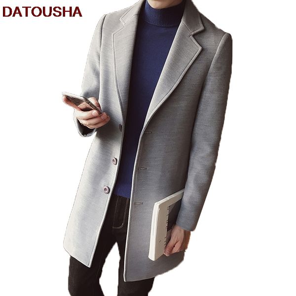 

2018 new winter wool coat men leisure long sections woolen coats men's pure color casual fashion jackets / casual men overcoat, Black