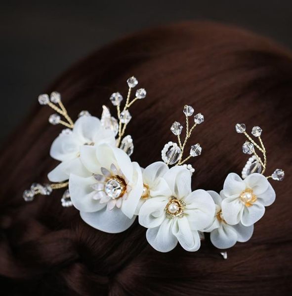 

europe and the united states foreign trade brides head flower white gauze silk flower bridle headgear 2018 new dress accessories, Slivery;golden