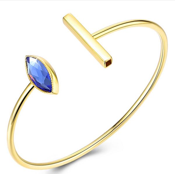 

jewelry s925 sterling silver blue crystal bracelets cuff gold color bangle for women fashion, White
