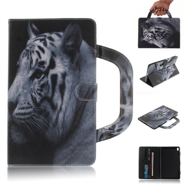 

tablet case for lenovo tab 3 8 plus p8 tb-8703f handle flip cover stand leather wallet coloured drawing tiger lion wolf coque