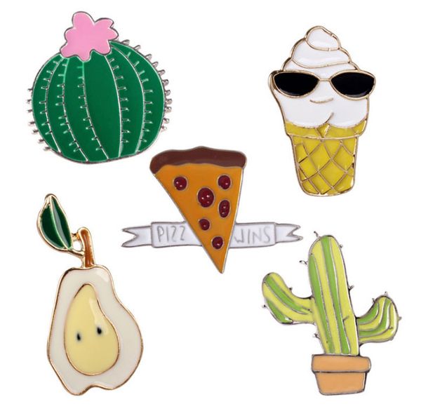 

cactus potted pears pizza ice cream small size hard enamel brooches pins cute cartoon lapel pins for clothes backpack jacket shirt wholesale, Gray