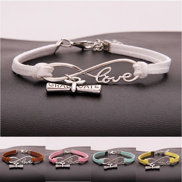 

2018new горячая мода старинное серебро выпускник диплом подвески бесконечность любовь многоцветный кожаные браслеты для женщин мужчин ювелир, Golden;silver