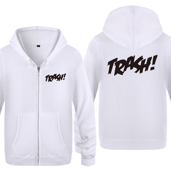 

trash creative letter hoodies men 2018 men's fleece zipper cardigans hooded sweatshirts, Black