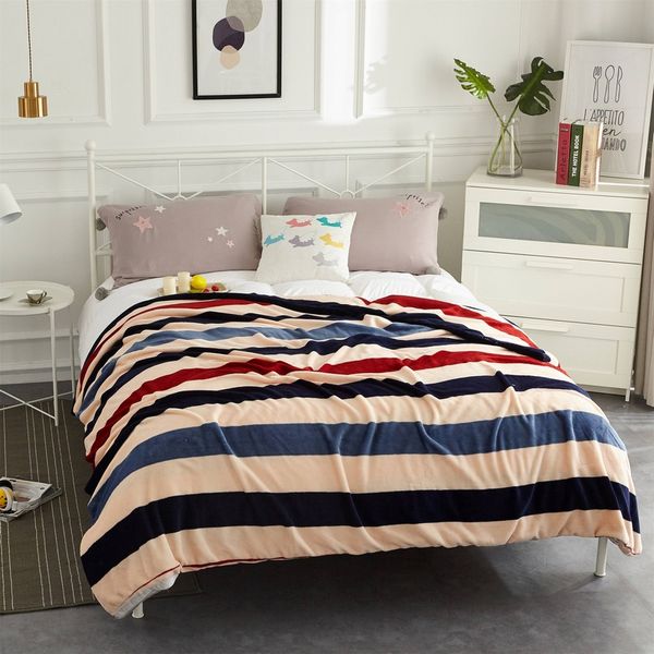 

blue gray red stripe flannel blanket good quality keep warm sofa comfortable bed sheet warm blanket new pattern sell well