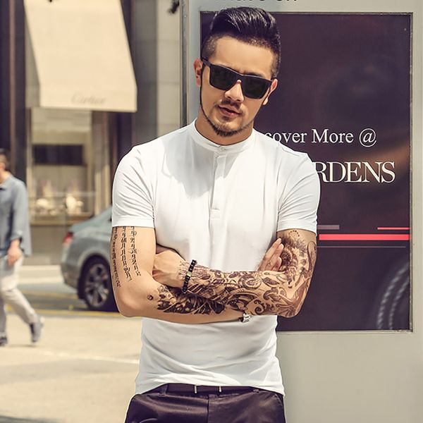 

mens solid polo paul shirt masculina for men fashion man casual henry collar slim fit cotton polo men xl summer, White;black