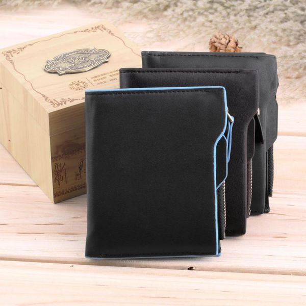 

wholesale- jinbaolai 1pcs men wallets faux leather bifold wallet id holder coin purse pockets clutch with zipper wallets sale, Red;black