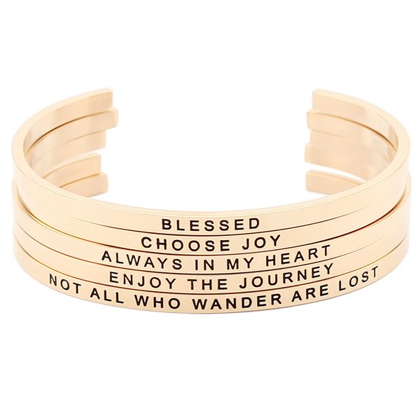 

whole salenew arrival rose gold stainless steel engraved positive inspirational quote hand stamped cuff mantra bracelet bangle for women, Black
