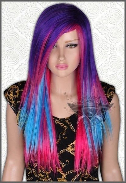 

long straight multi-color women's hair wig wigs for women, Black;brown