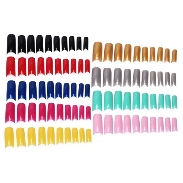 

nail art full round acrylic uv gel tip 9colors gift for lady nails make up french false tips, Red;gold