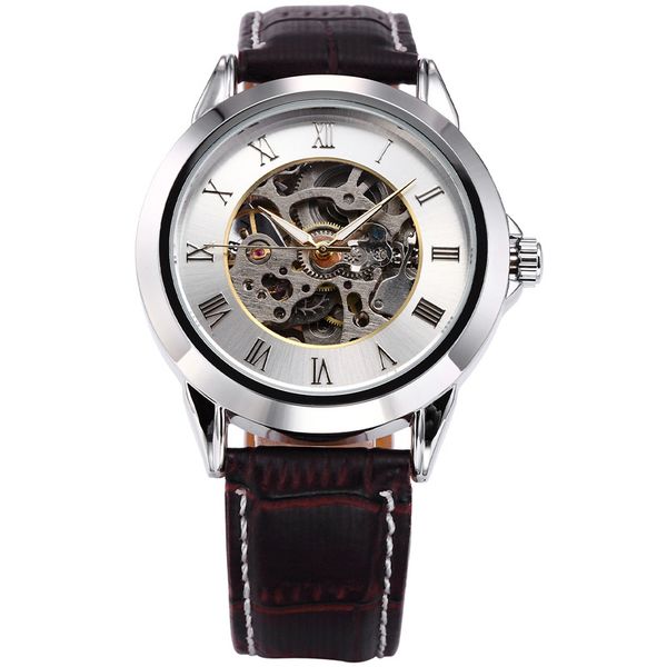 

shenhua mechanical skeleton black golden case male clock watch men montre homme relogio masculino, Slivery;brown