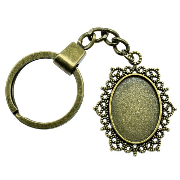 

6 pieces key chain women key rings for car keychains with charms popular inner size 18x25mm oval cabochon cameo base tray bezel blank, Slivery;golden