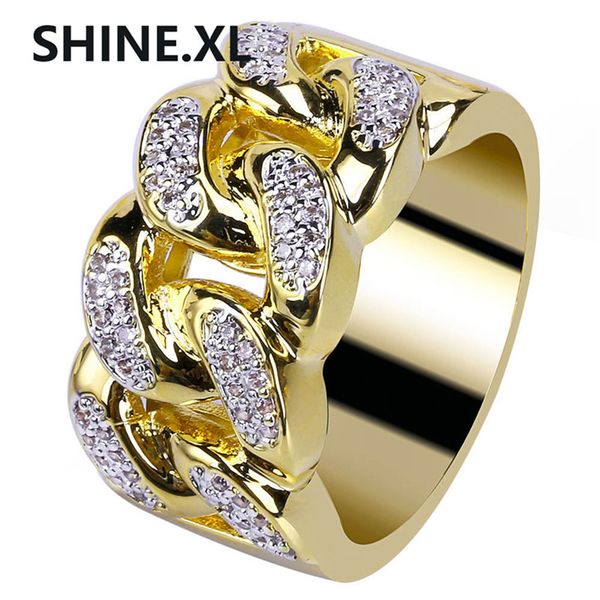 

new custom gold color plated miami cuban chain rings micro pave cz stone rings with 7,8,9,10,11 five sizes for men, Silver