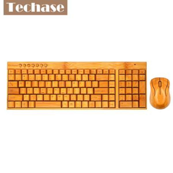 Techase Wooden Magro Teclado E Mouse Sem Fio Teclado Sem Fio e Mouse De Design de Bambu Mini Teclado e Mouse Combo Para Laptop