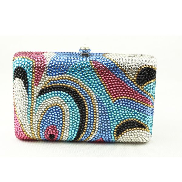 

2016 european and american luxury handbag flap crystal womens clutch multi-color mini box clutch purse for evening party