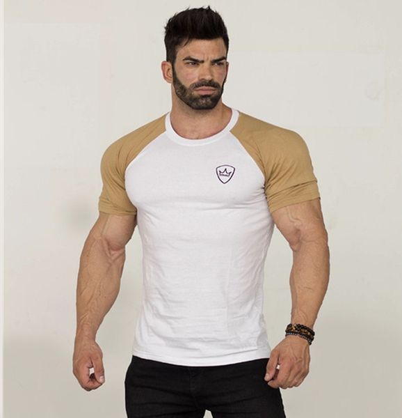 

summer men running t-shirt vintage short sleeve leisure o neck male shirt muscle fitness jogging gym t shirt mens sport top, White;black