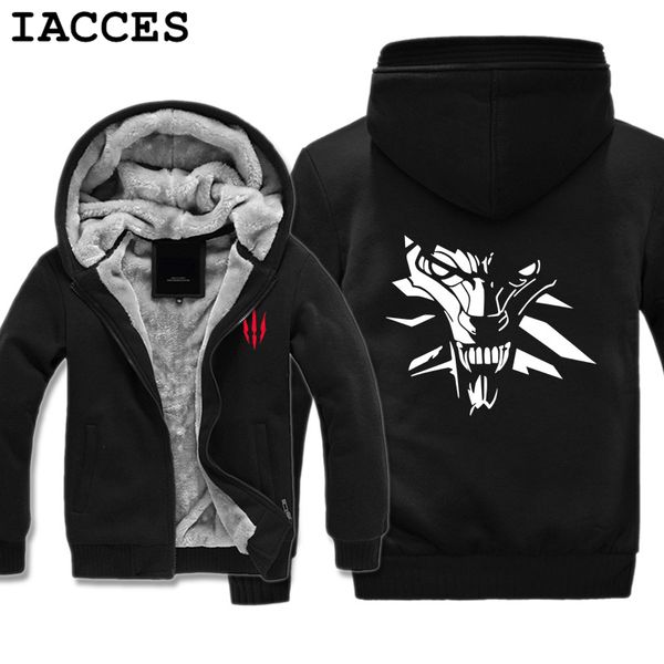 

iacces mens game 3 iron wolf head print hoodies super warm fleece winter zipper anime coats sweatshirts m-5xl, Black