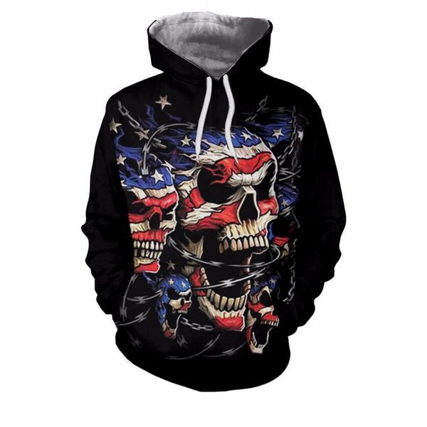 

skeleton skull american flag hoodies men women 2018 autumn winter brand hoody sudadera hombre casual 3d sweatshirt dropship, Black