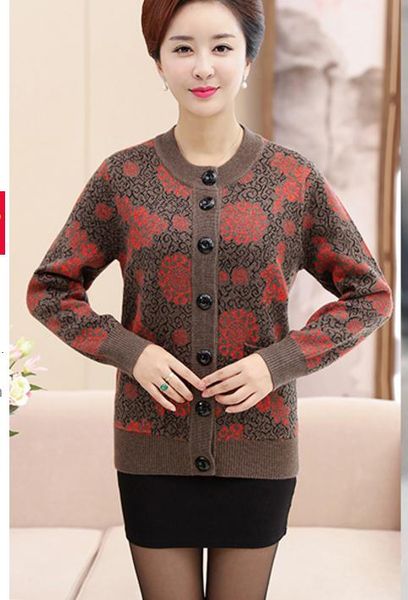 

middle age and old age women's spring and autumn sweater cardigan coat, White;black
